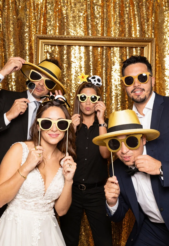 15 Wedding Decorations Gold Ideas That Feel Luxe - 14. Gold Themed Photo Booth 1