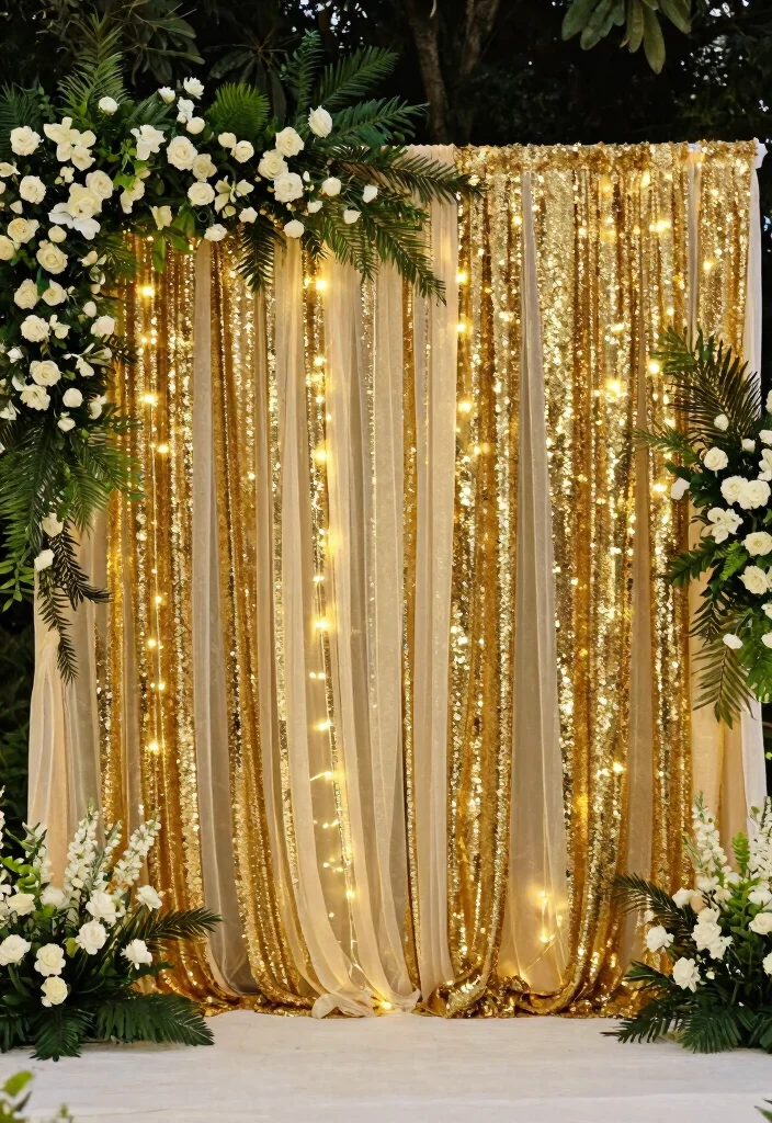 15 Wedding Decorations Gold Ideas That Feel Luxe - 3. Radiant Gold Backdrops 1