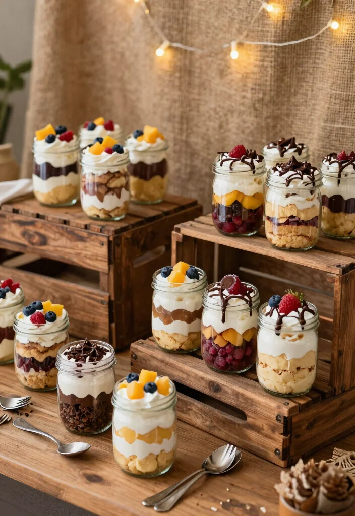15 Wedding Dessert Table Elegant Ideas That Impress Guests 12 15 Wedding Dessert Table Elegant Ideas That Impress Guests - 2. Rustic Dessert Bar with Jars 1