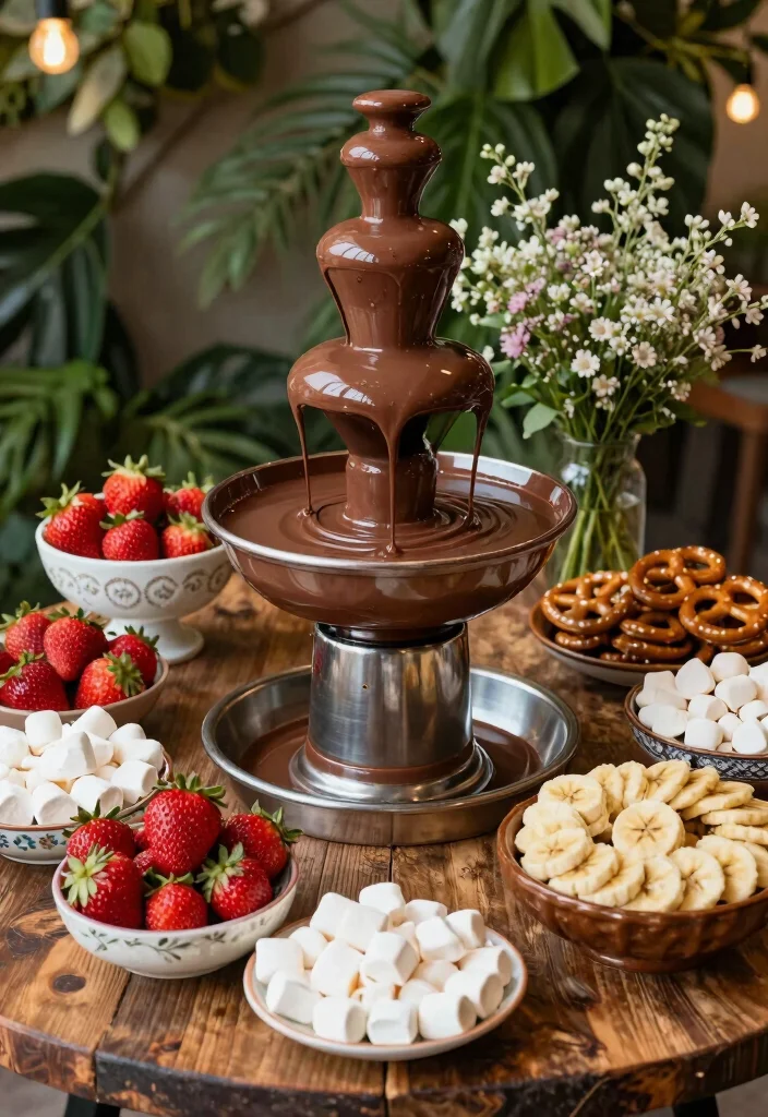 15 Wedding Dessert Table Elegant Ideas That Impress Guests 23 15 Wedding Dessert Table Elegant Ideas That Impress Guests - 3. Chocolate Fountain Extravaganza 1