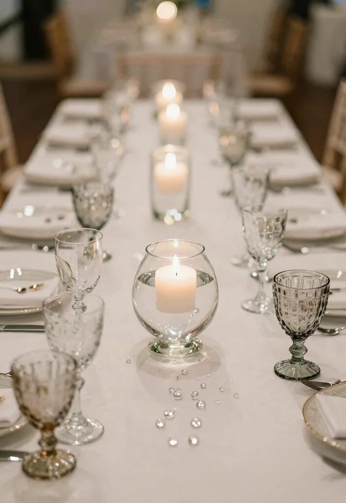 15 Wedding Dining Table Set Up Ideas That Feel Luxurious - 12. Charming Glass Accents 1