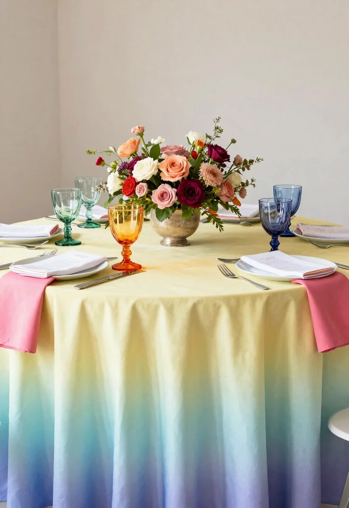 15 Wedding Dining Table Set Up Ideas That Feel Luxurious - 9. Colorful Gradient Themes 1