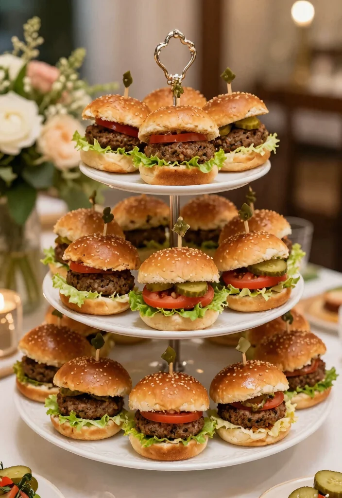 15 Wedding Snacks Table Ideas That Guests Adore - 13. Mini Vegan Burgers 1