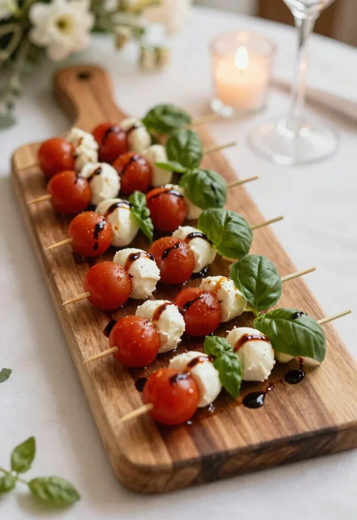 15 Wedding Snacks Table Ideas That Guests Adore - 8. Vegan Caprese Skewers 1