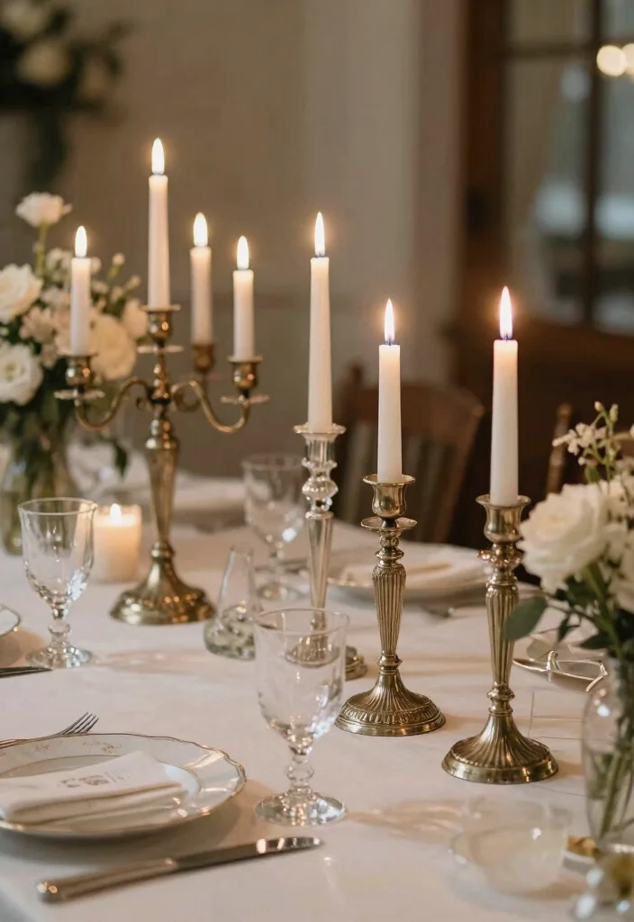 15 Wedding Table Candles Ideas for a Romantic Glow - 12. Vintage Candle Holders 1