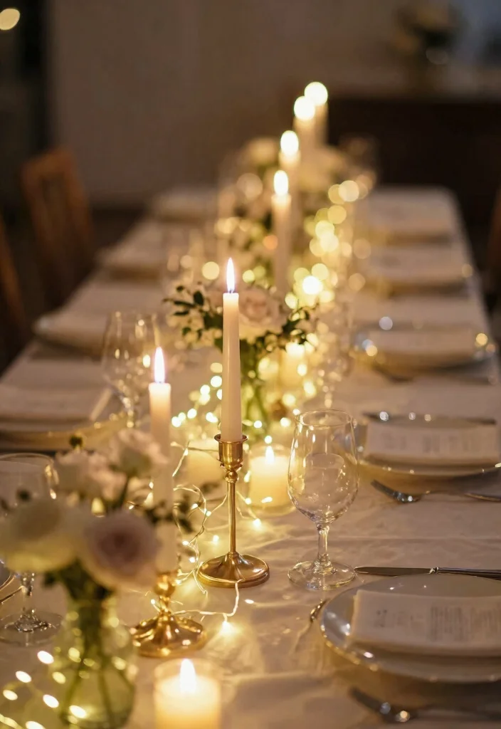 15 Wedding Table Candles Ideas for a Romantic Glow - 14. Candlelight with Fairy Lights 1