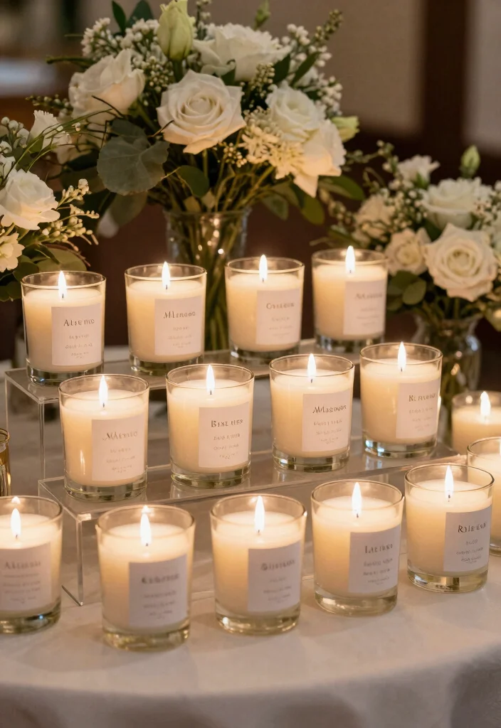 15 Wedding Table Candles Ideas for a Romantic Glow - 15. Personalized Candle Favors 1