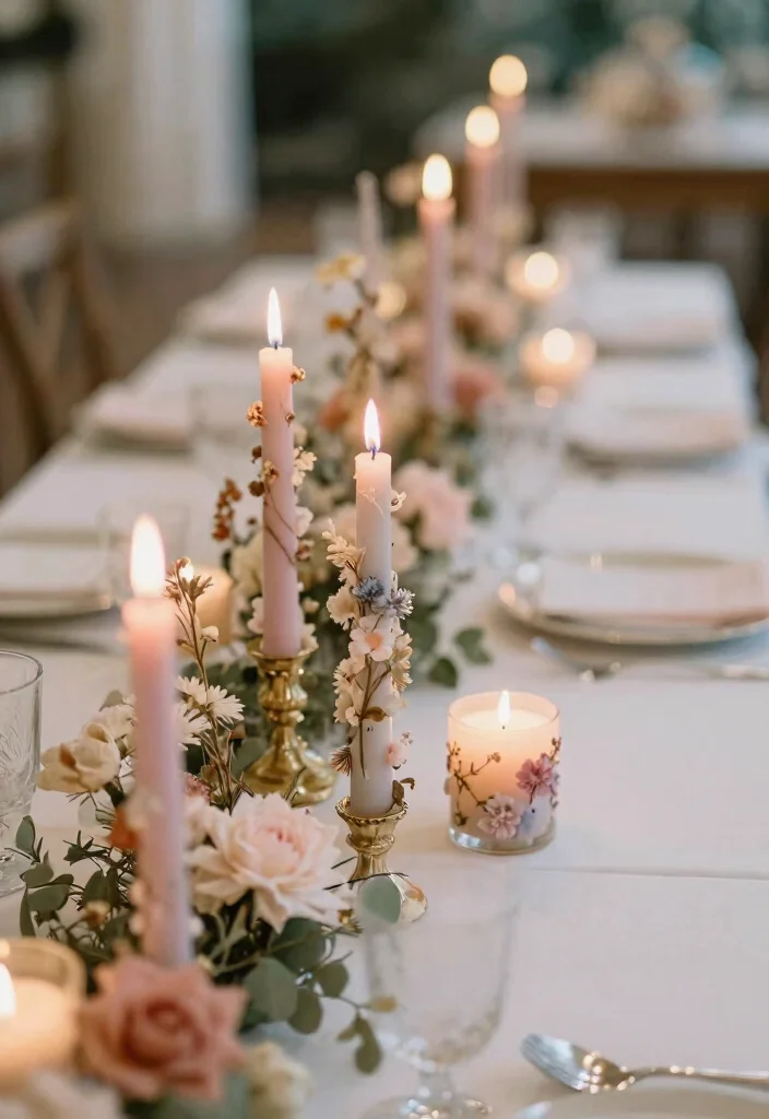 15 Wedding Table Candles Ideas for a Romantic Glow - 9. Dried Flower Candle Accents 1