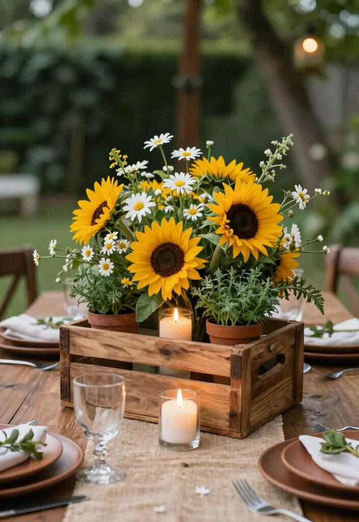 15 Wild Flower Wedding Table Decor Ideas With Rustic Charm - 1. Rustic Wooden Centerpieces 1