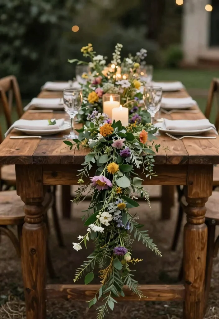 15 Wild Flower Wedding Table Decor Ideas With Rustic Charm - 11. Floral Garlands as Table Decor 1