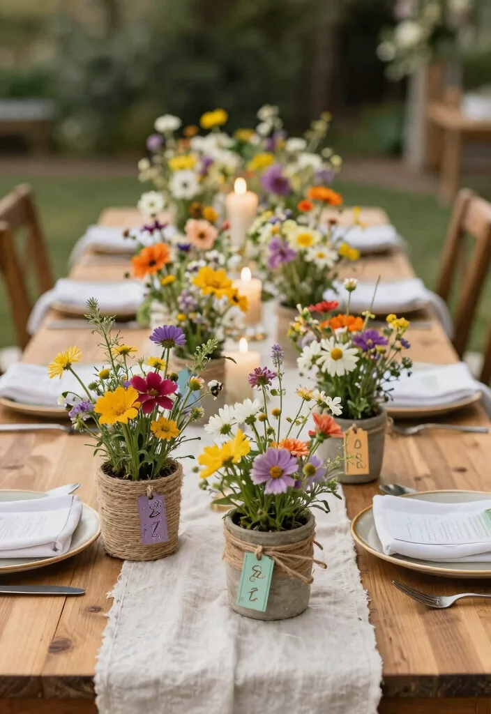 15 Wild Flower Wedding Table Decor Ideas With Rustic Charm - 6. Nature-Inspired Favors 1