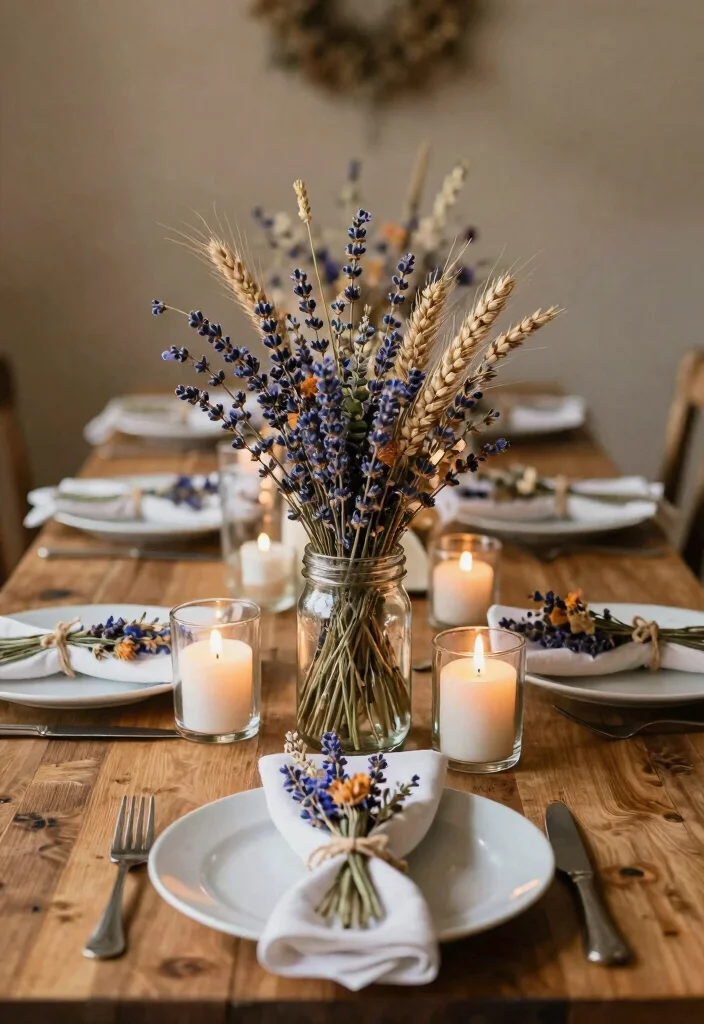 15 Wild Flower Wedding Table Decor Ideas With Rustic Charm - 8. Dried Flower Accents 1