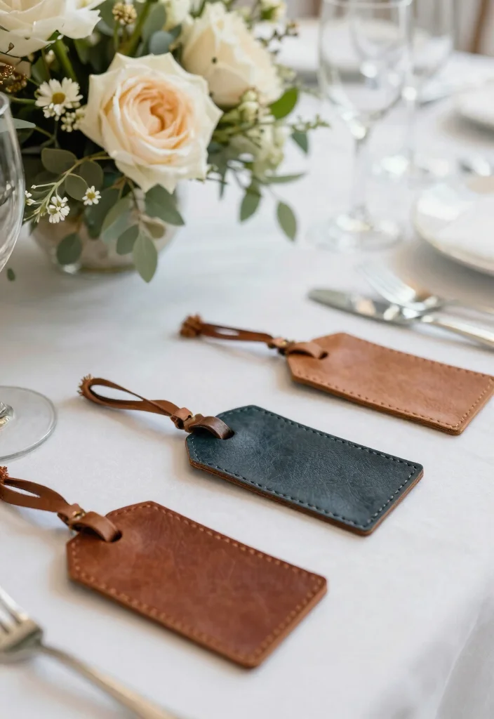 16 Creative Name Tags Wedding Table Ideas That Are Eco-Friendly - 11. Upcycled Leather Tags 1