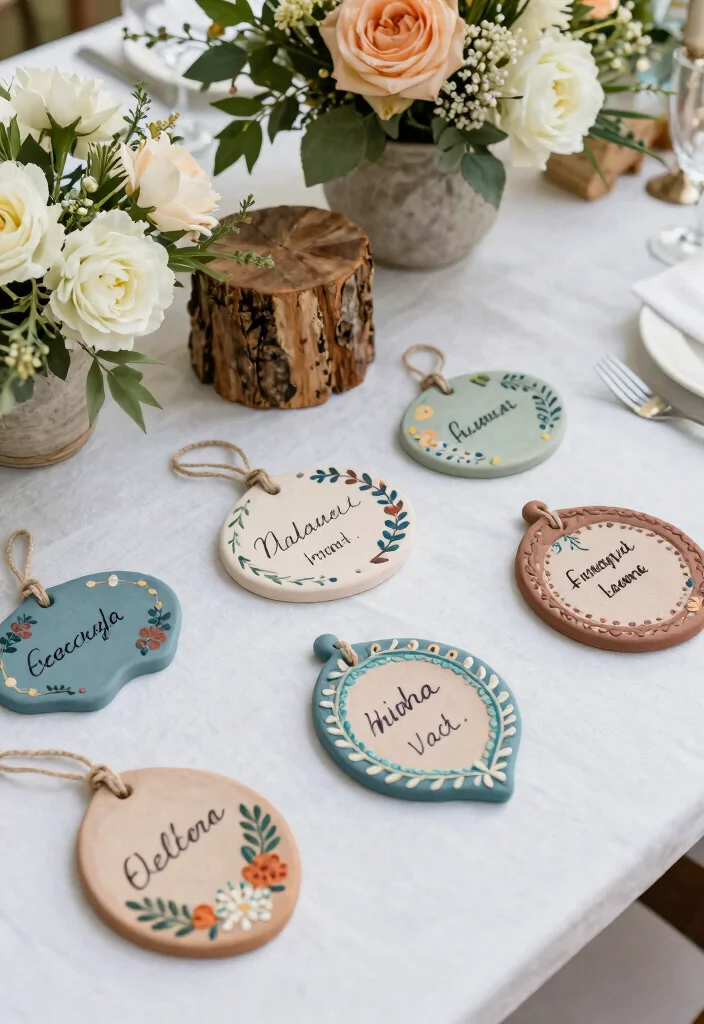 16 Creative Name Tags Wedding Table Ideas That Are Eco-Friendly - 6. Clay Name Tags 1