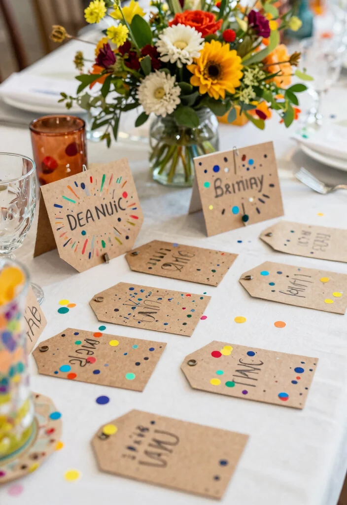 16 Creative Name Tags Wedding Table Ideas That Are Eco-Friendly - 7. Biodegradable Confetti Name Tags 1