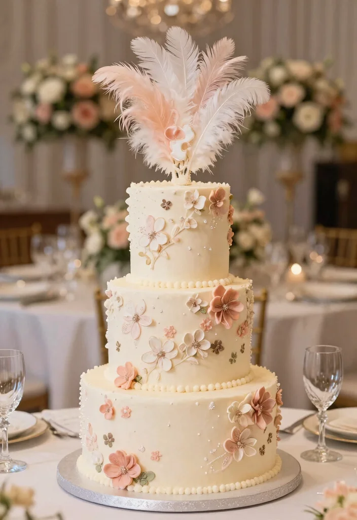 16 Feather Wedding Decorations Ideas That Feel Soft & Glam - 13. Feathered Cake Toppers for a Unique Flair 1