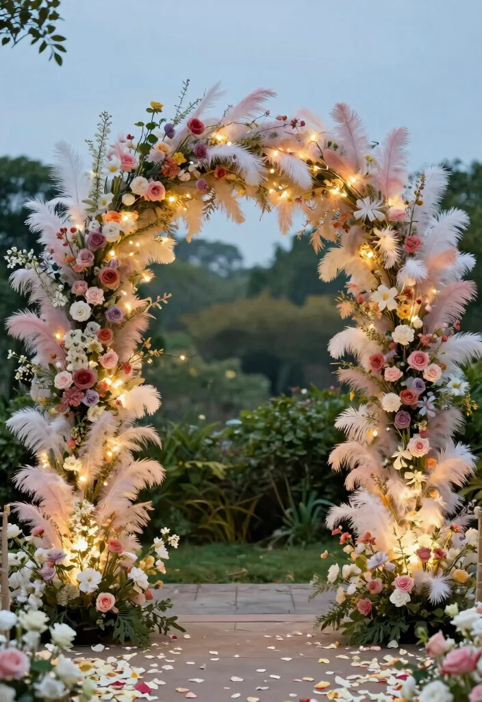 16 Feather Wedding Decorations Ideas That Feel Soft & Glam - 4. Feather-Covered Arches for Wedding Ceremonies 1