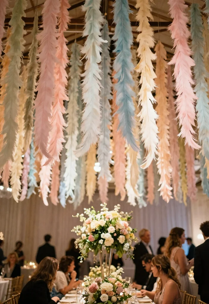 16 Feather Wedding Decorations Ideas That Feel Soft & Glam - 6. Soft Feather Banners for Decor 1