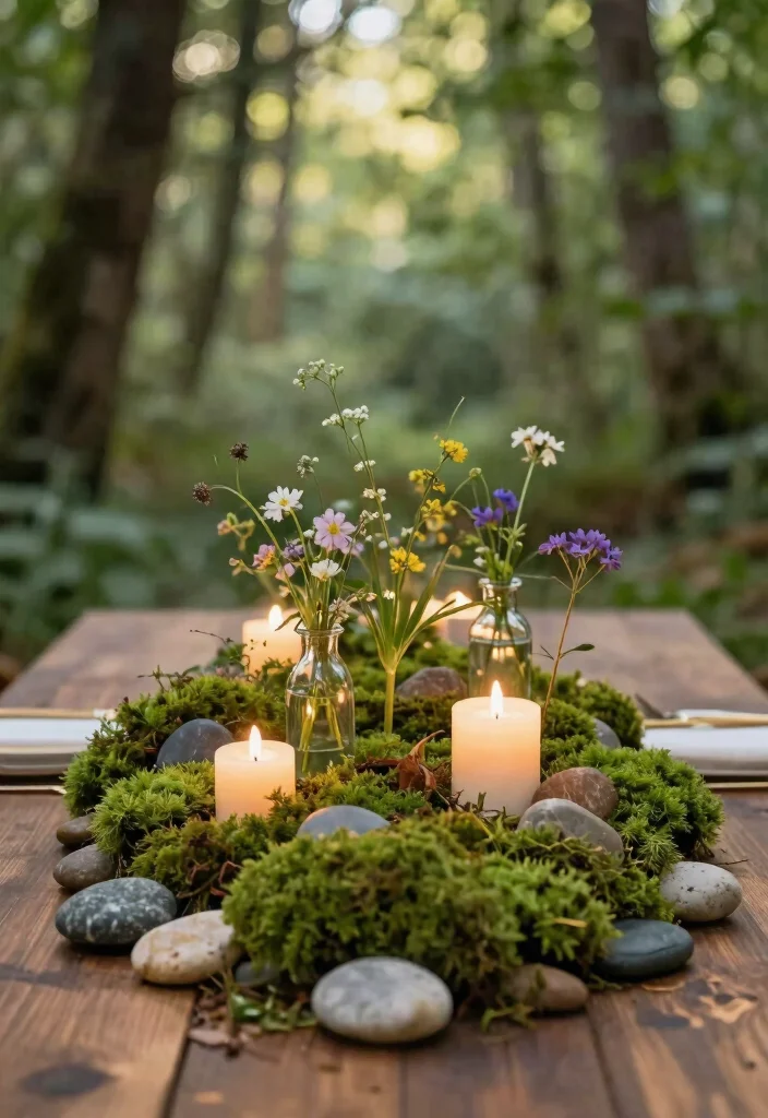 16 Forest Wedding Table Ideas That Feel Enchanted - 1. Moss and Stone Centerpieces 1