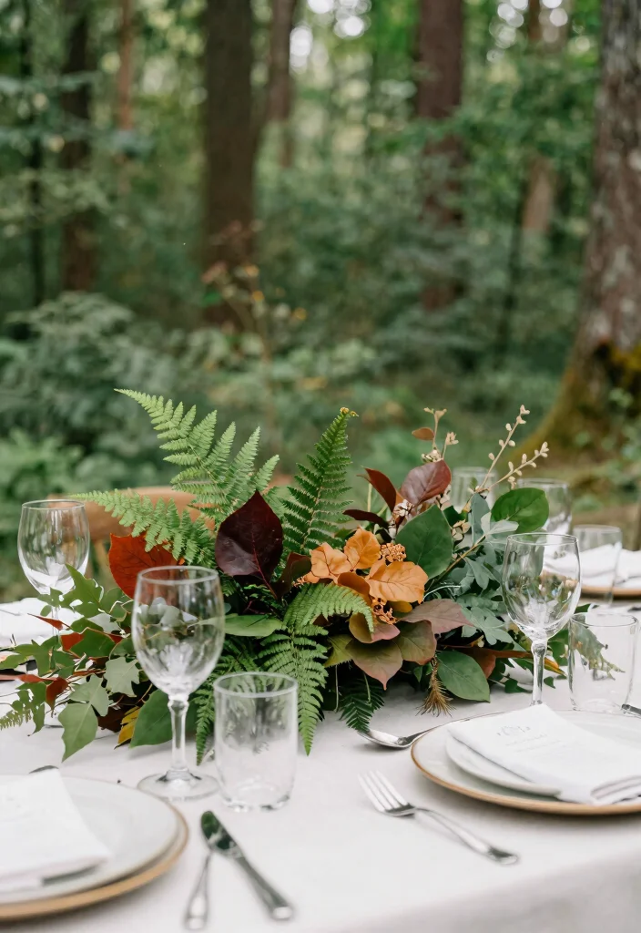 16 Forest Wedding Table Ideas That Feel Enchanted - 15. Seasonal Foliage Accents 1