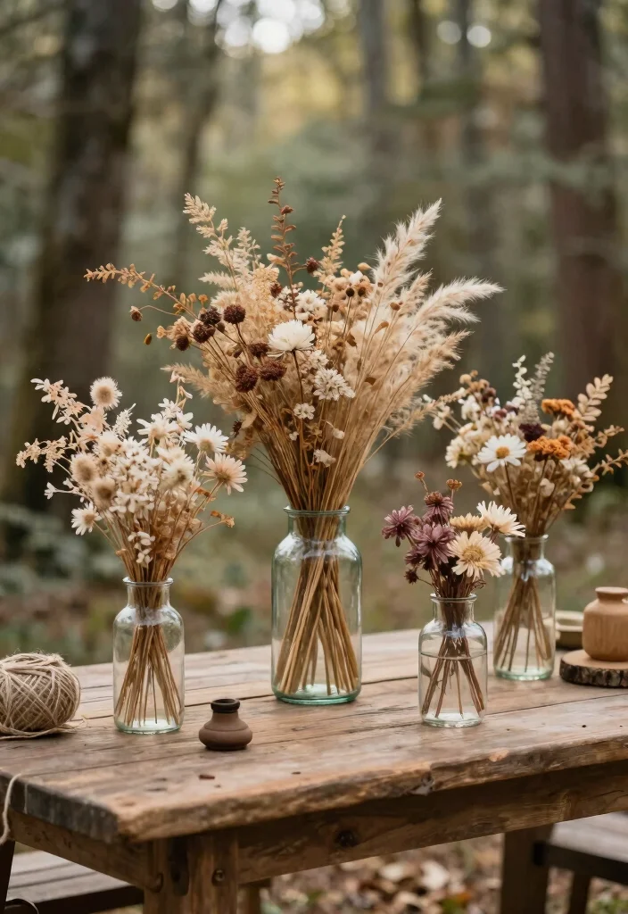 16 Forest Wedding Table Ideas That Feel Enchanted - 8. Dried Flower Arrangements 1