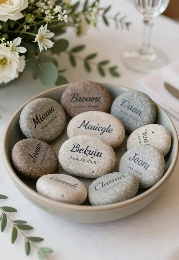 16 Heaven Wedding Sign Memory Table Ideas That Honor Beautifully - 2. Personalized Memory Stones 1