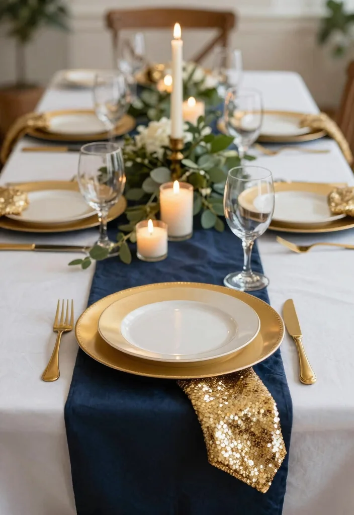 16 Navy Blue Wedding Table Settings Ideas With Classic Elegance - 1. Elegant Navy and Gold Combo 1