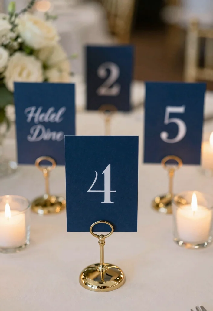 16 Navy Blue Wedding Table Settings Ideas With Classic Elegance - 12. Navy Blue Table Number Displays 1