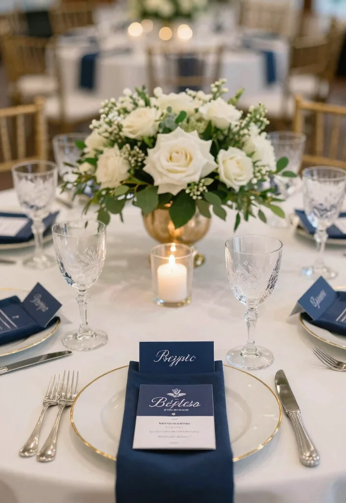 16 Navy Blue Wedding Table Settings Ideas With Classic Elegance - 16. Personalized Navy Accents 1