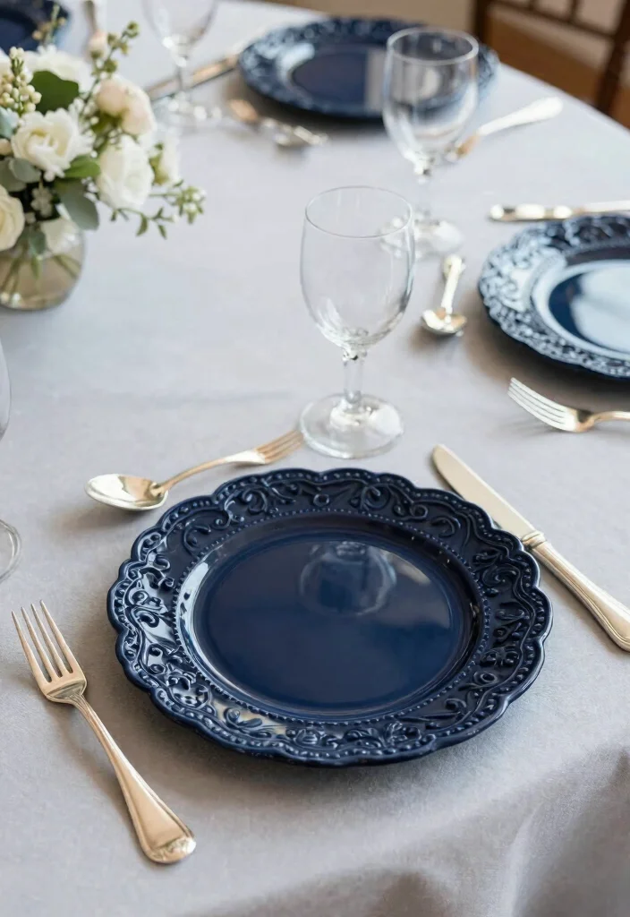 16 Navy Blue Wedding Table Settings Ideas With Classic Elegance - 6. Classic Navy Tableware 1