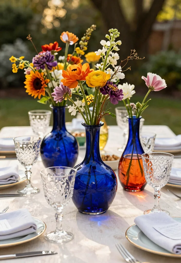 16 Navy Blue Wedding Table Settings Ideas With Classic Elegance - 7. Vintage Navy Decanters 1