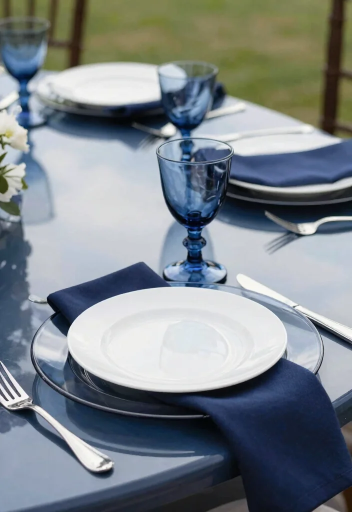 16 Navy Blue Wedding Table Settings Ideas With Classic Elegance - 9. Navy Blue Glass Chargers 1