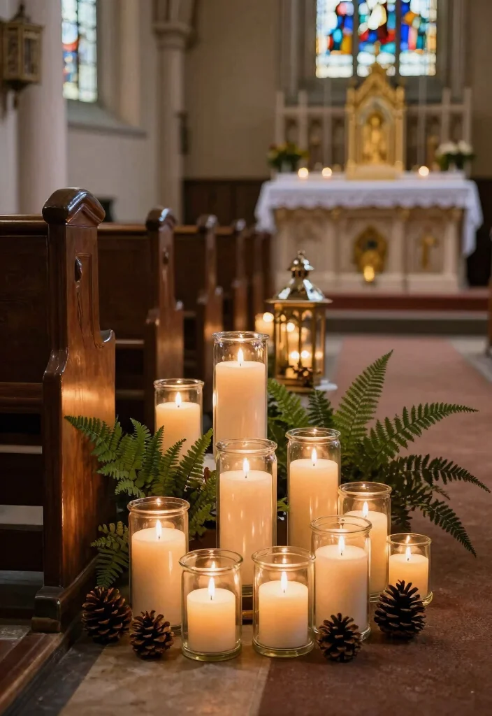 16 Rustic Church Wedding Decorations Ideas With Cozy Charm - 1. Enchanting Candle Arrangements 1