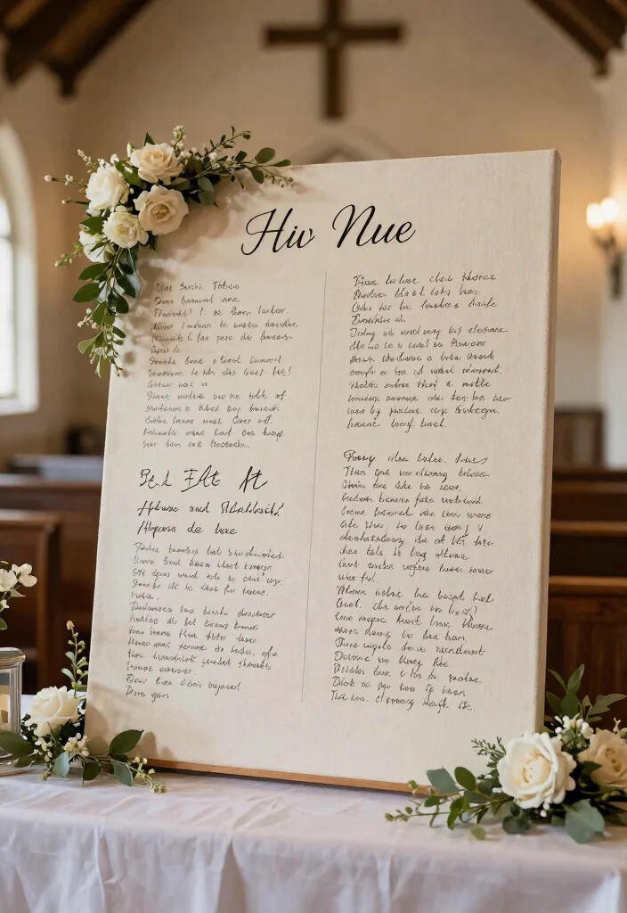 16 Rustic Church Wedding Decorations Ideas With Cozy Charm - 11. Handwritten Vows Display 1