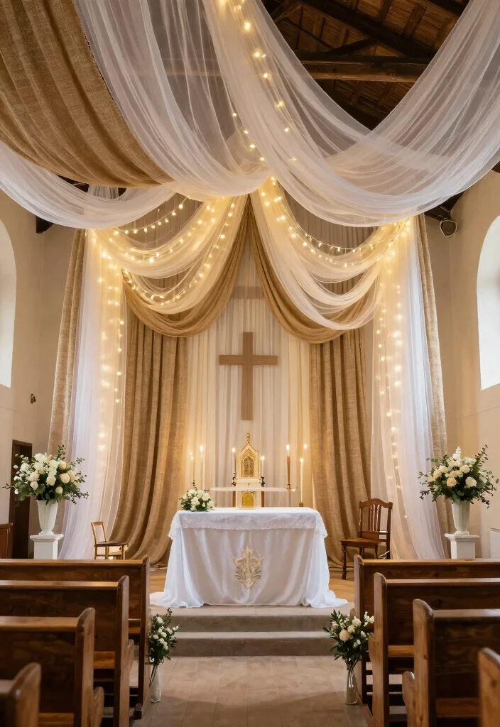 16 Rustic Church Wedding Decorations Ideas With Cozy Charm - 5. Cozy Draping 1