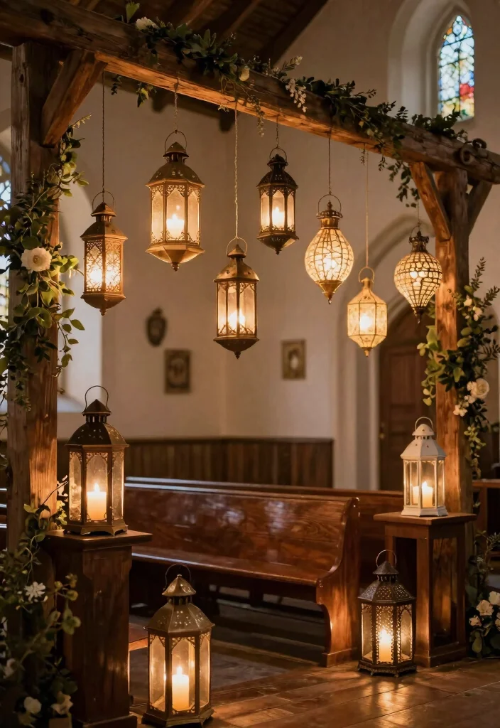 16 Rustic Church Wedding Decorations Ideas With Cozy Charm - 7. Whimsical Lanterns 1
