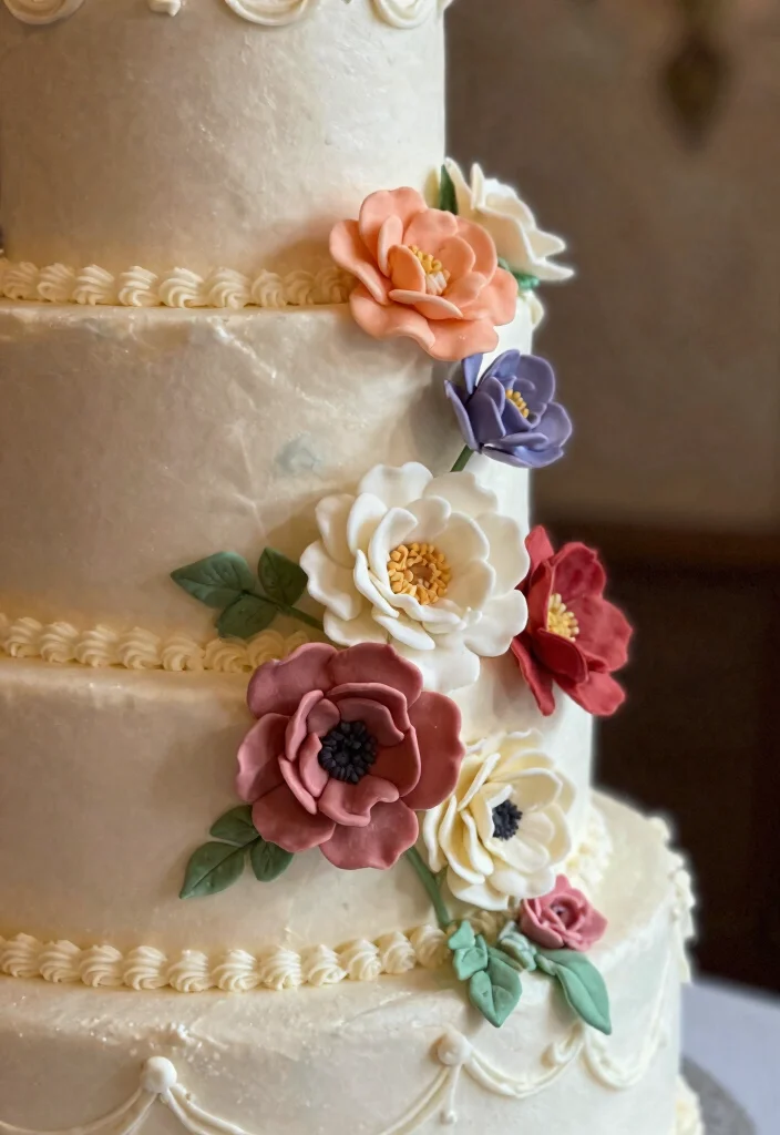 16 Vintage Wedding Cake Table Ideas With Timeless Charm - 13. Whimsical Sugar Flowers 1