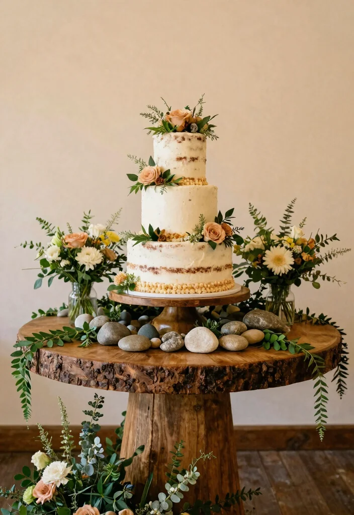 16 Vintage Wedding Cake Table Ideas With Timeless Charm - 14. Natural Elements 1