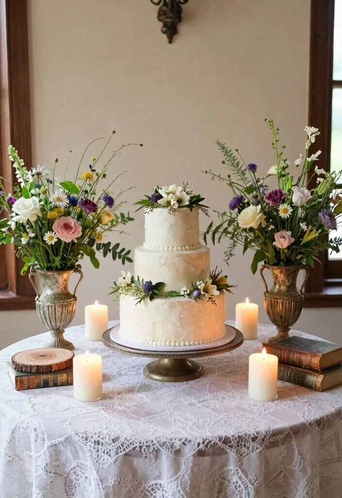 16 Vintage Wedding Cake Table Ideas With Timeless Charm - 3. Vintage-Inspired Centerpieces 1