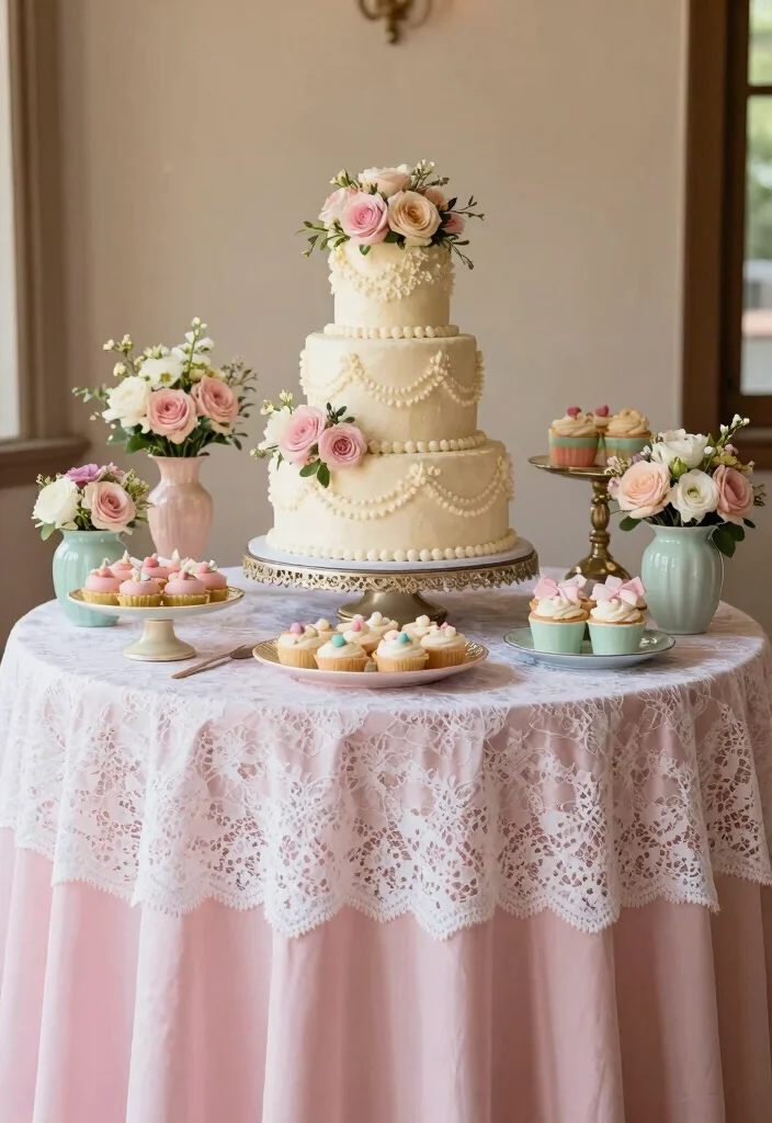 16 Vintage Wedding Cake Table Ideas With Timeless Charm - 4. Soft Pastel Color Palette 1