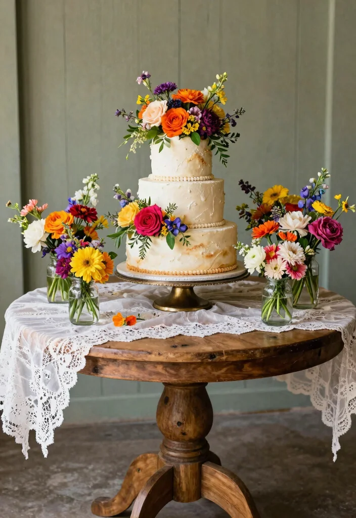 16 Vintage Wedding Cake Table Ideas With Timeless Charm - 7. Fresh Flower Decor 1