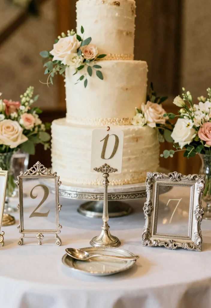 16 Vintage Wedding Cake Table Ideas With Timeless Charm - 9. Vintage Table Number Holders 1