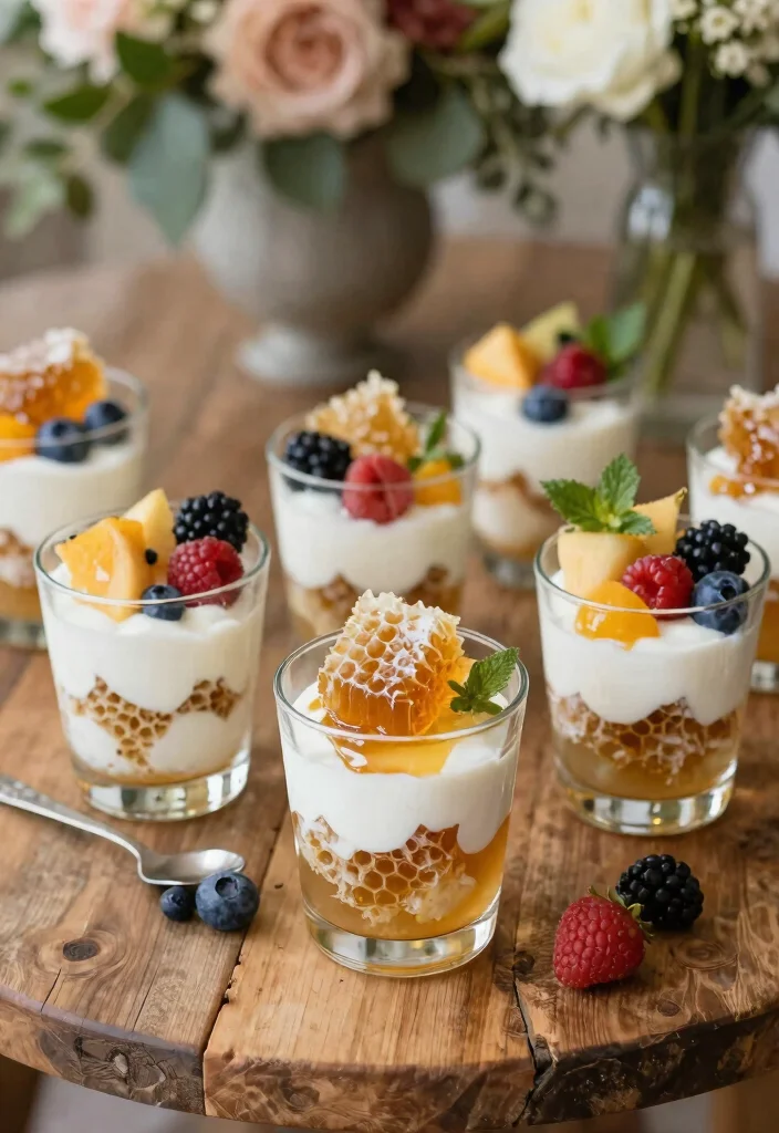 16 Wedding Dessert Table Ideas That Look Deliciously Chic 17 16 Wedding Dessert Table Ideas That Look Deliciously Chic - 7. Honeycomb and Yogurt Parfaits 1