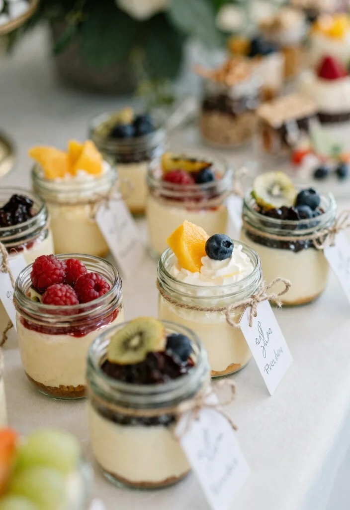 16 Wedding Dessert Table Ideas That Look Deliciously Chic 19 16 Wedding Dessert Table Ideas That Look Deliciously Chic - 9. Mini Cheesecakes in Jars 1