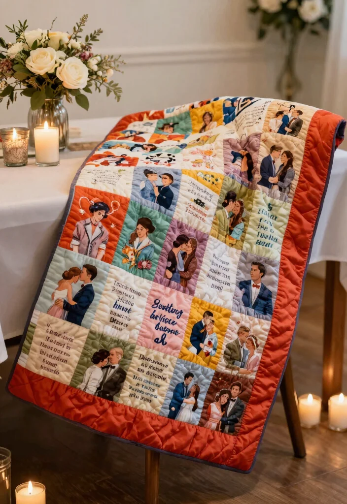 16 Wedding Photo Table Display Ideas Full of Memories - 16. Memory Quilt Display 1