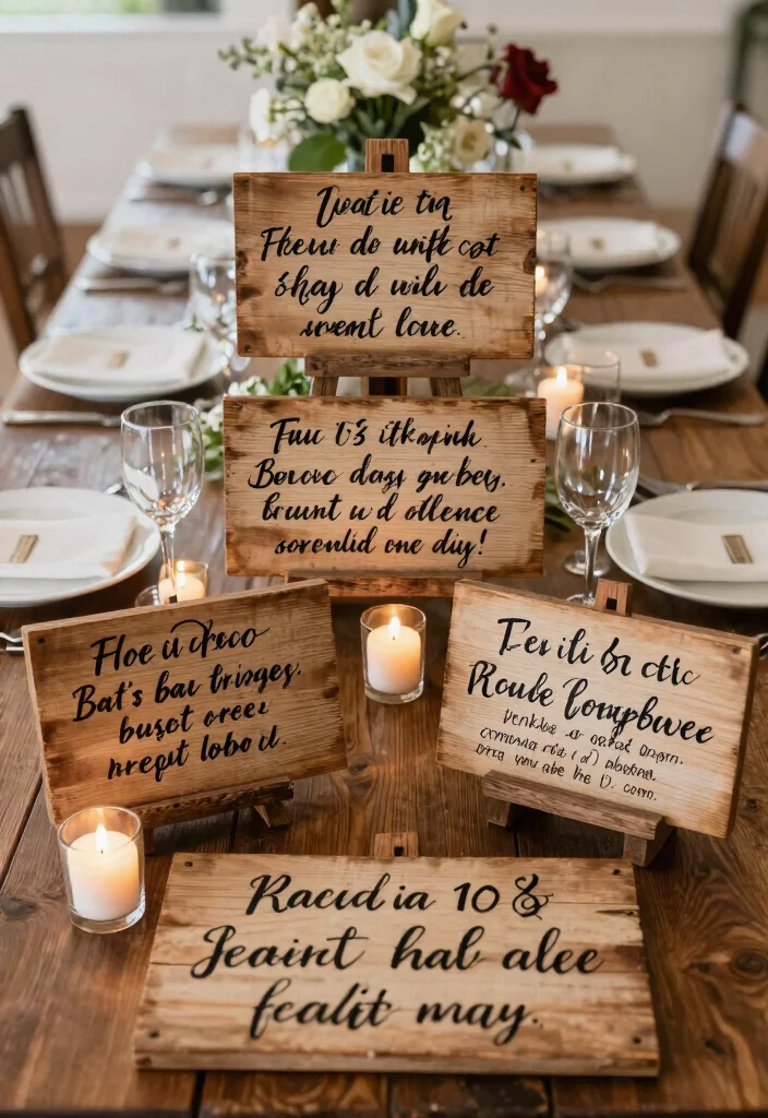 16 Wedding Photo Table Display Ideas Full of Memories - 2. Heartfelt Wooden Signs 1