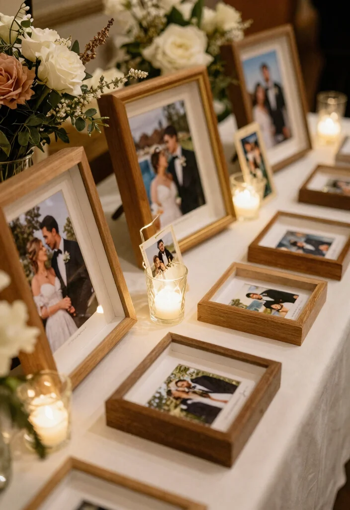 16 Wedding Photo Table Display Ideas Full of Memories - 7. Shadow Box Displays 1