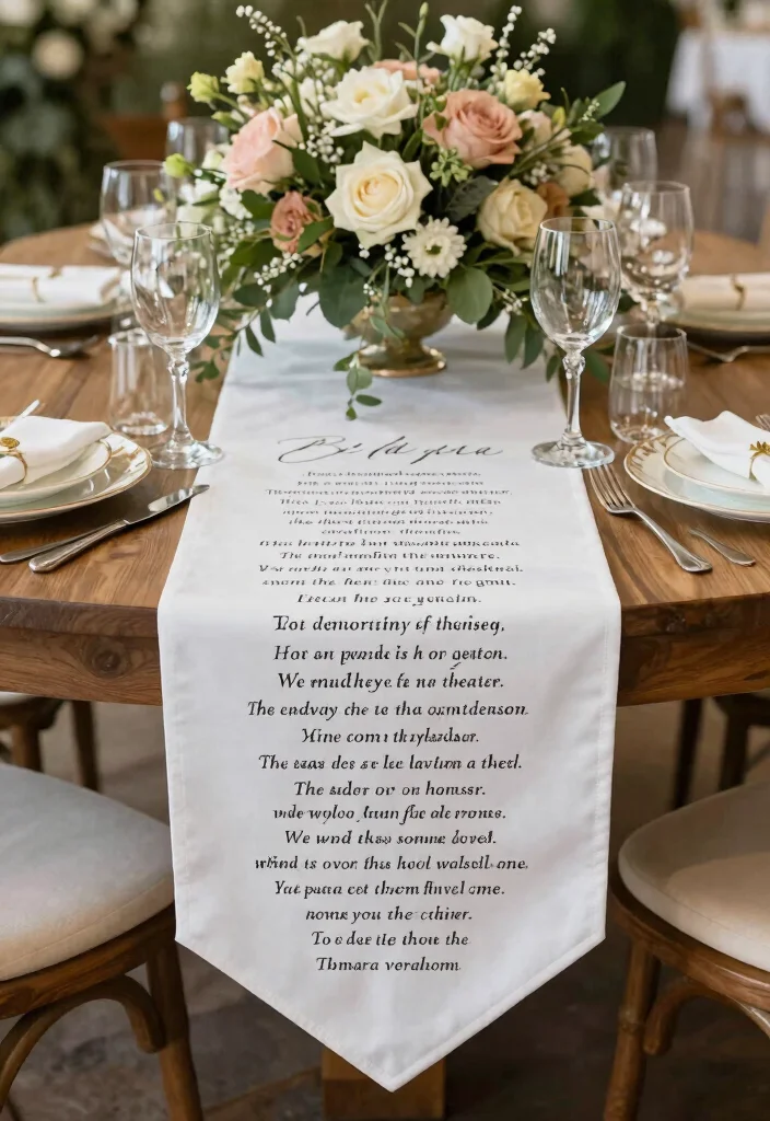 16 Wedding Photo Table Display Ideas Full of Memories - 9. Personalized Table Runners 1