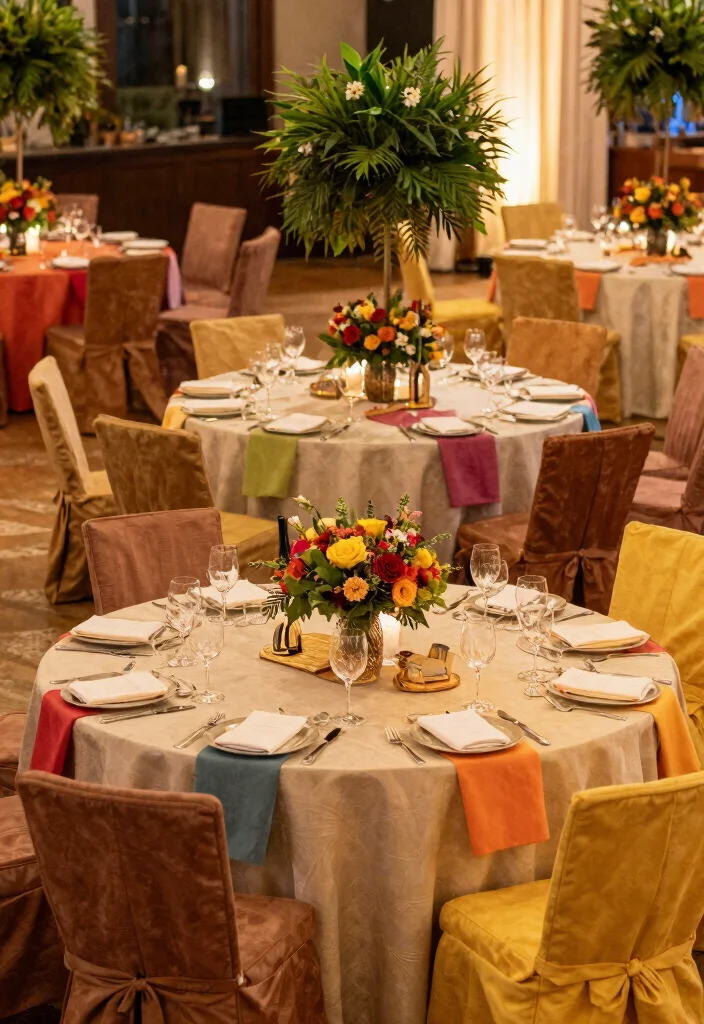 16 Wedding Table Layout Ideas That Make Hosting Easy - 3. Round Tables with Colorful Accents 1