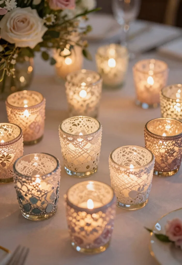 16 Wedding Table Lights Ideas That Sparkle Beautifully - 10. Embellished Glass Tealight Holders 1